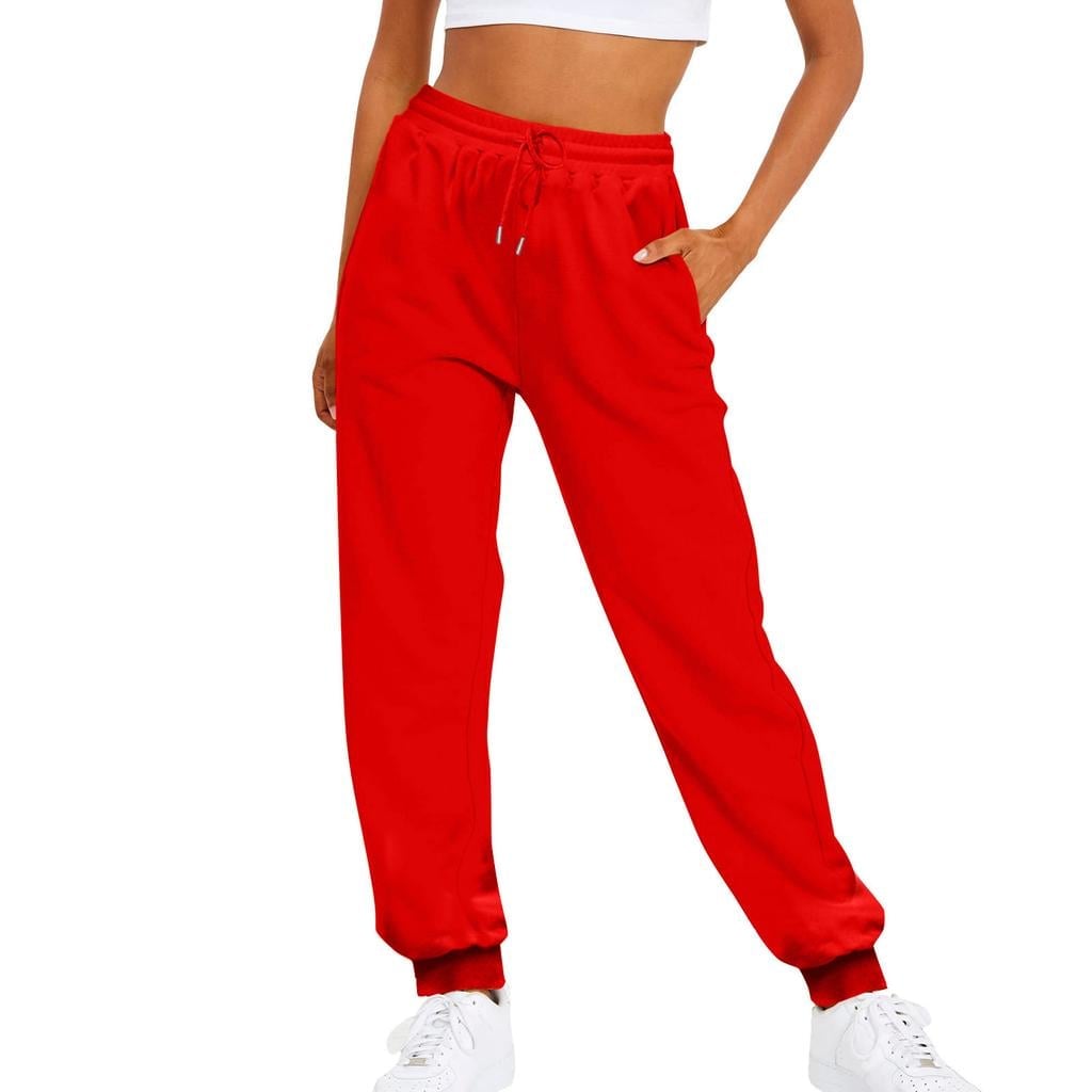 Red Fleece Sweatpants With Cuffed Ankles — Aesthetic Red Sweatpants Outfit