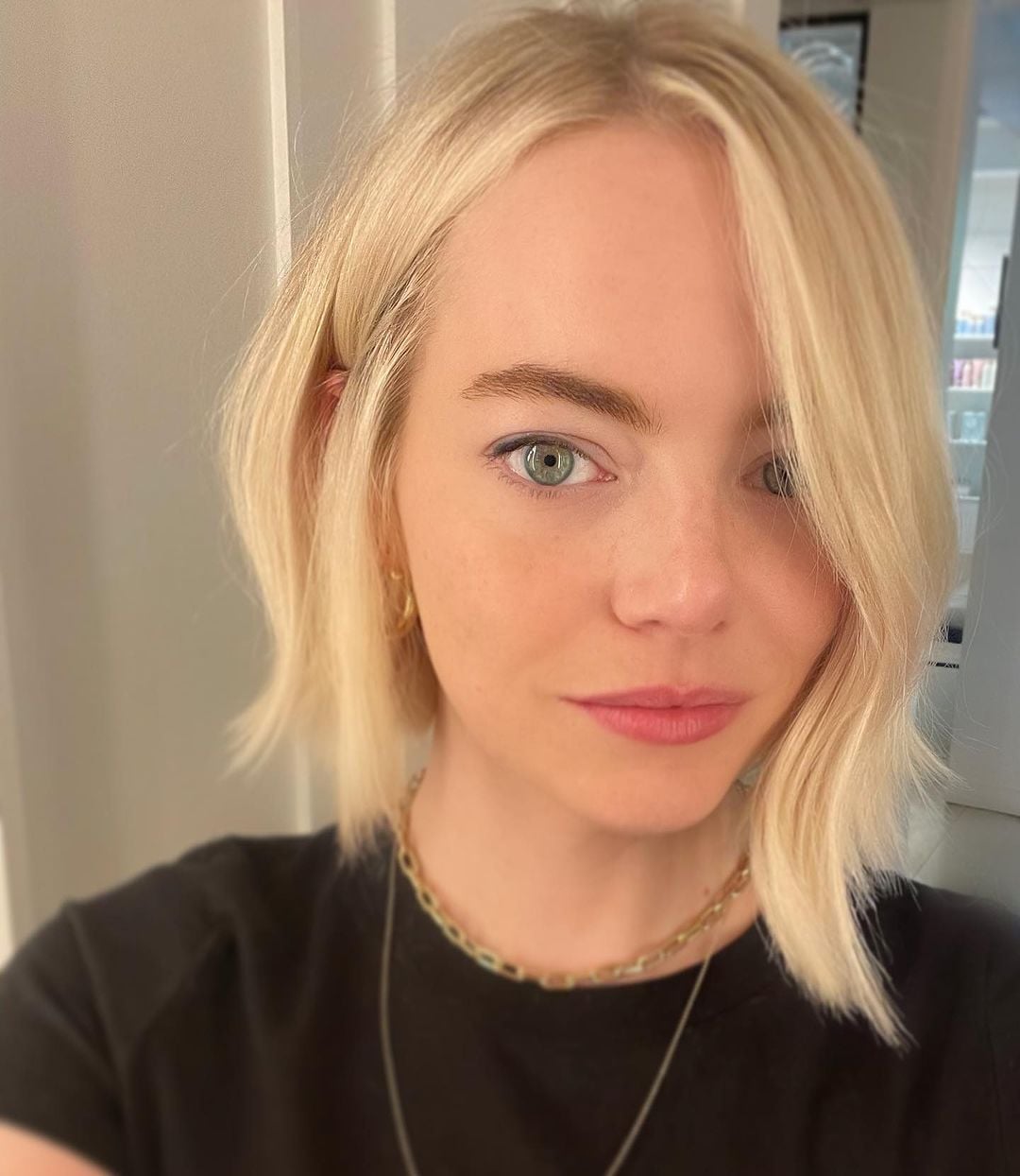 Chin Length Bob With Ash Blonde Curtain Bangs — Aesthetic Short Hair Bob