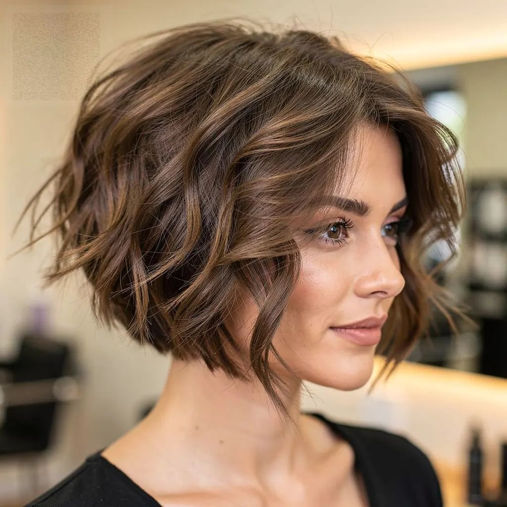 Collarbone Wavy Bob With Highlights — Aesthetic Short Hair Bob