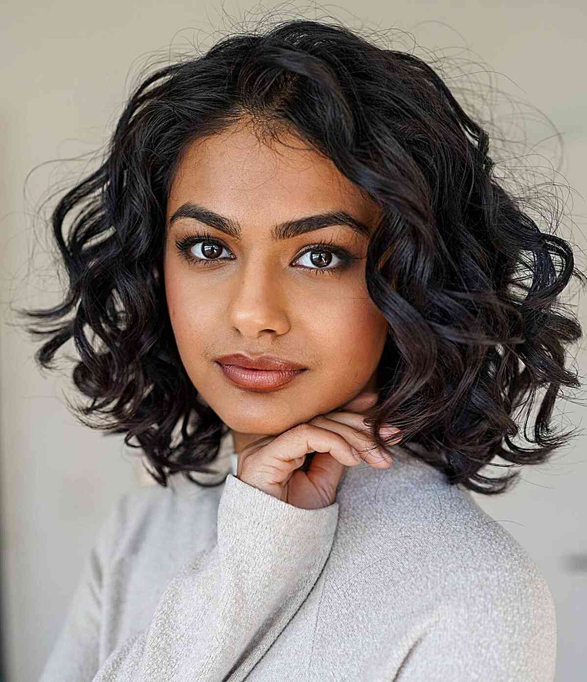 Collarbone Bob Defined Natural Curls — Aesthetic Short Hair Bob
