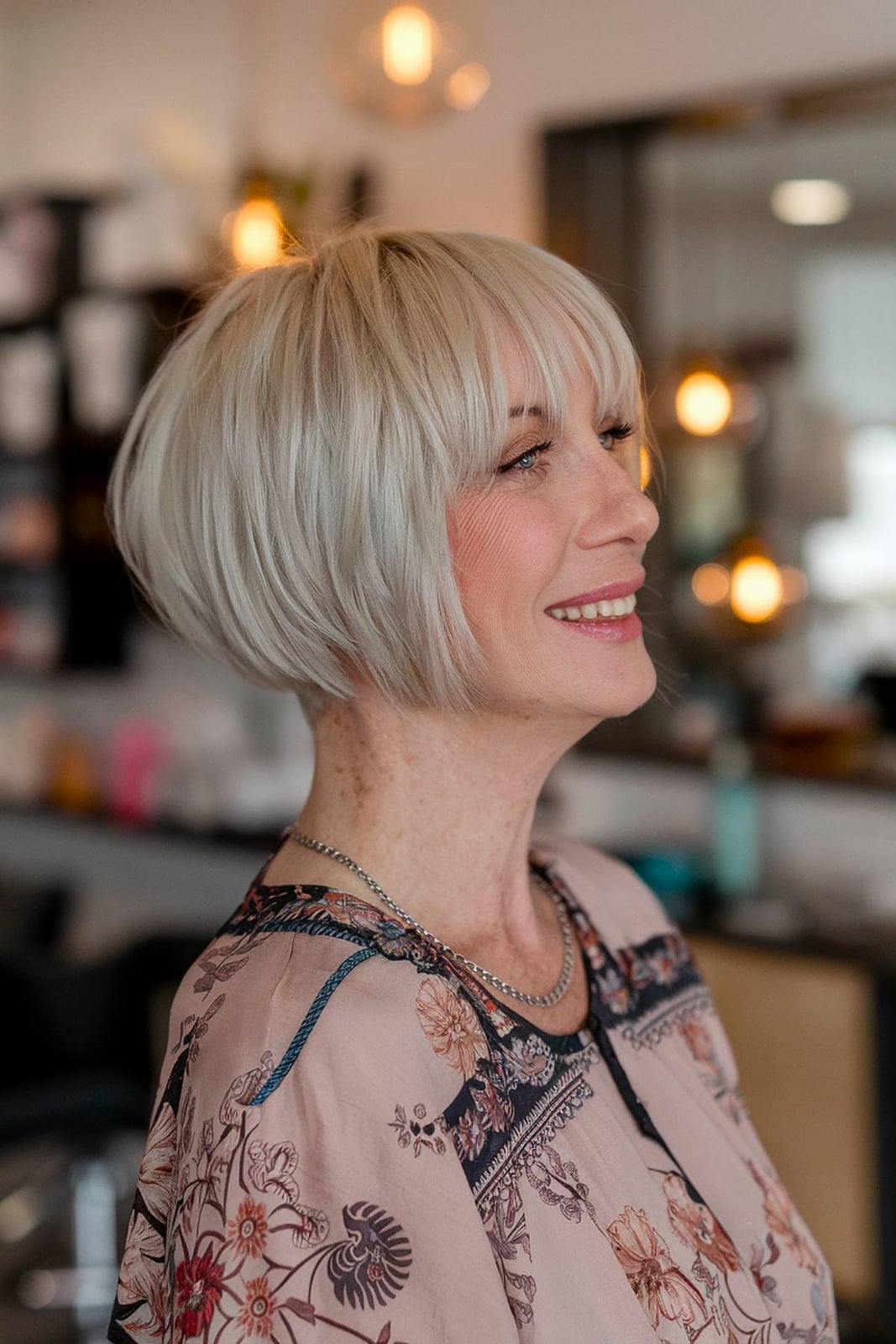 Chin Length Bob Ash Blonde Blunt Bangs With Straight Texture — Aesthetic Short Hair Bob