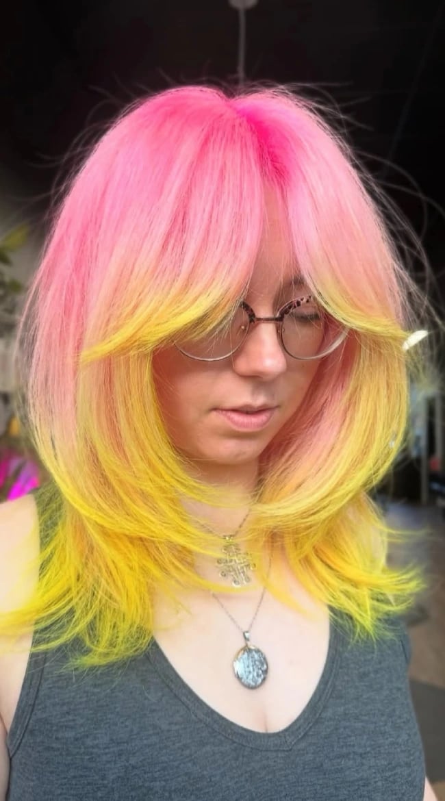 Collarbone Layered Half Orange Half Blonde Split Dye — Aesthetic Split Dye Hair