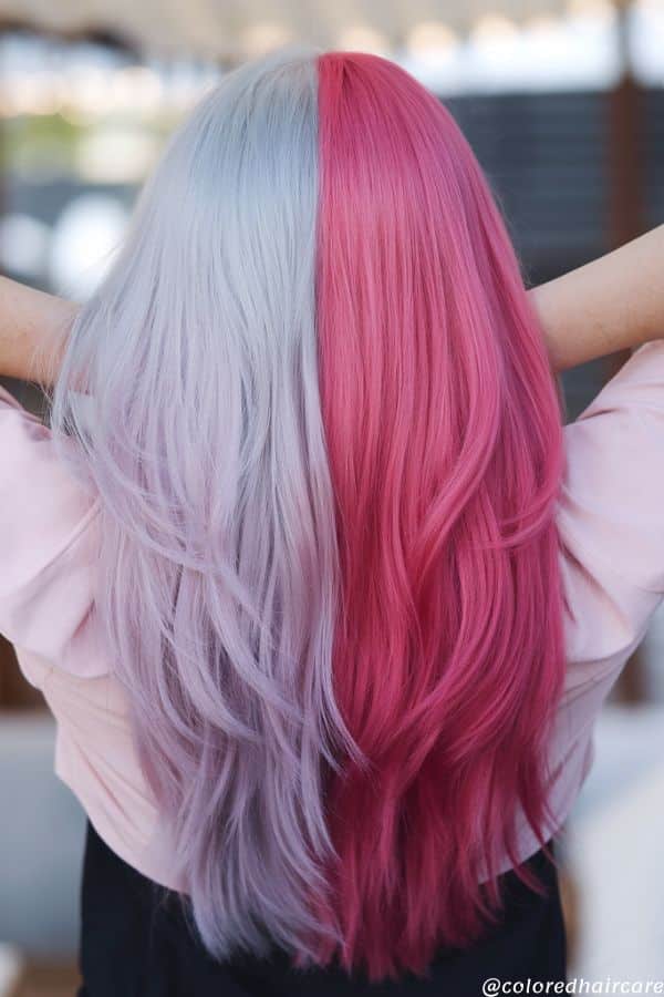 Mid-Back Layered Split Dye Pastel Purple And Pink — Aesthetic Split Dye Hair