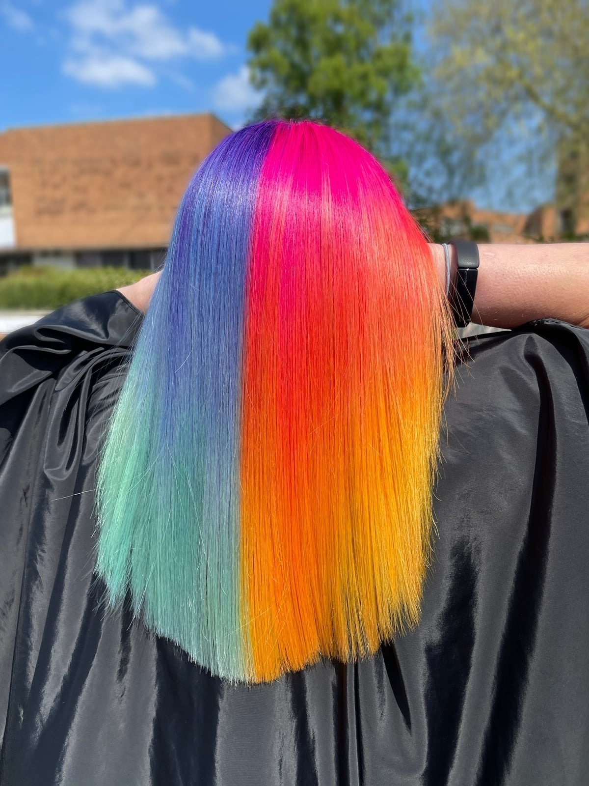 Collarbone Straight Cut Multi-Color Split Dye — Aesthetic Split Dye Hair