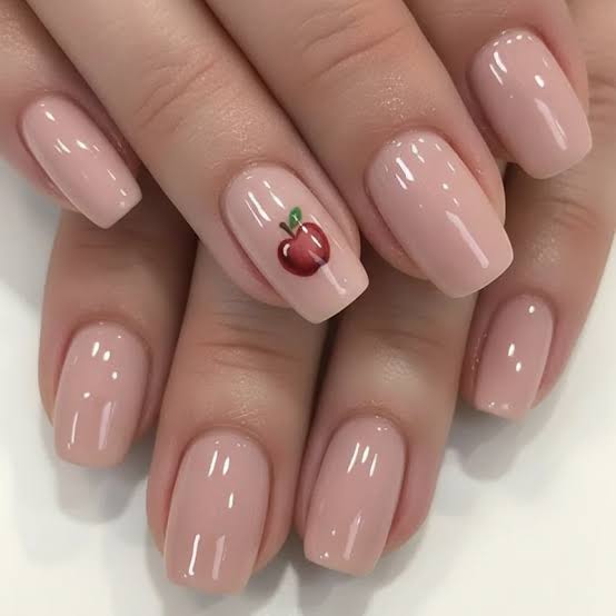 Medium Square Nude With Red Apple Art Medium Square Nude With Red Apple Art — Aesthetic University Nails