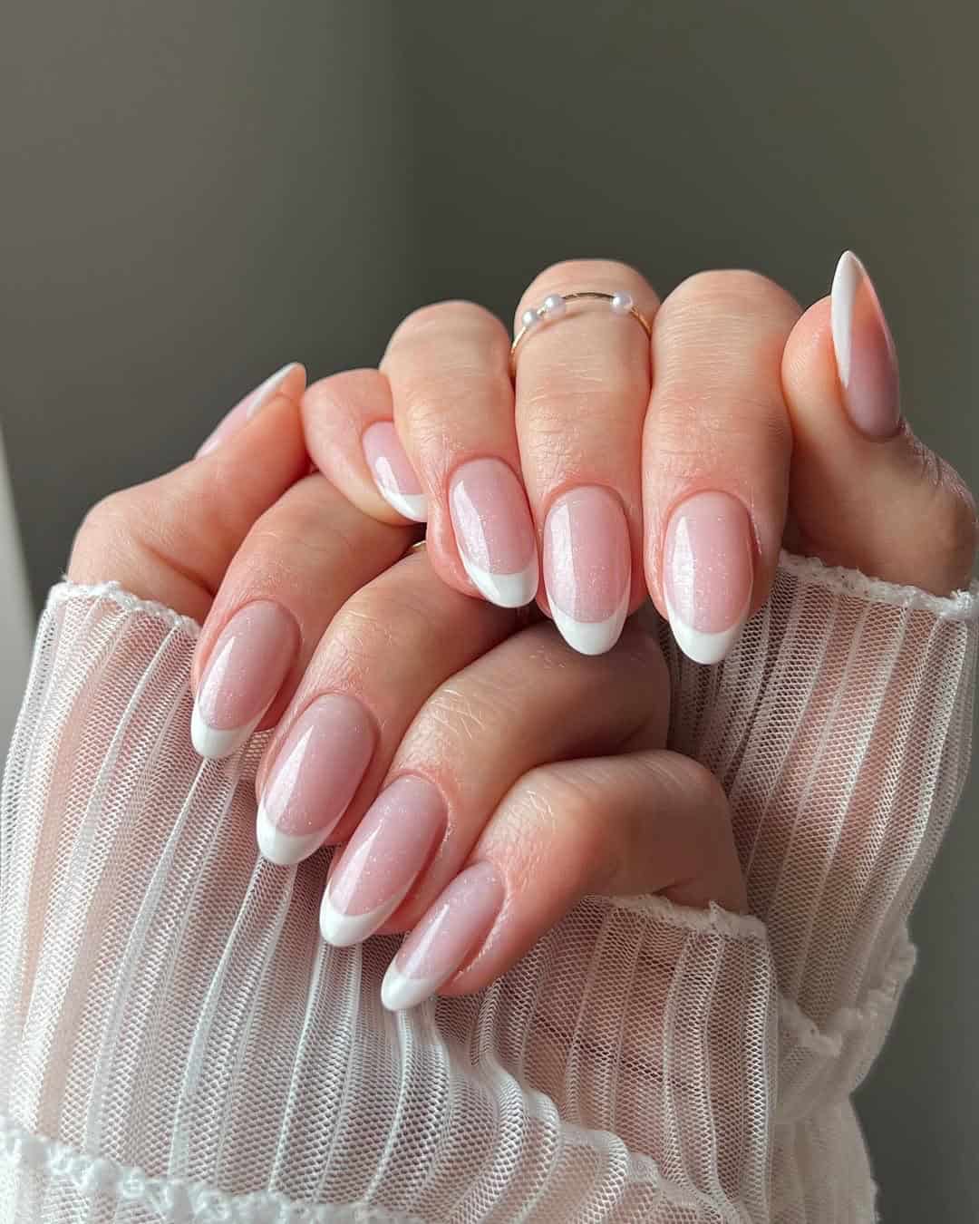 Medium Oval Shimmer Pink Classic French Medium Oval Shimmer Pink Classic French — Aesthetic University Nails