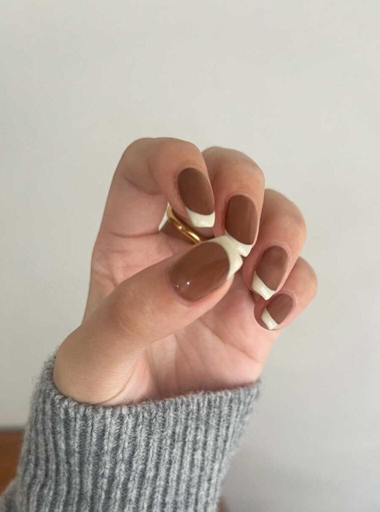 Medium Square Brown Cream Two-Tone French Medium Square Brown Cream Two-Tone French — Aesthetic University Nails