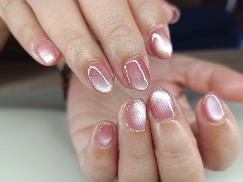 Short Oval Pale Pink Milky Iridescent Shimmer Short Oval Pale Pink Milky Iridescent Shimmer — Aesthetic University Nails