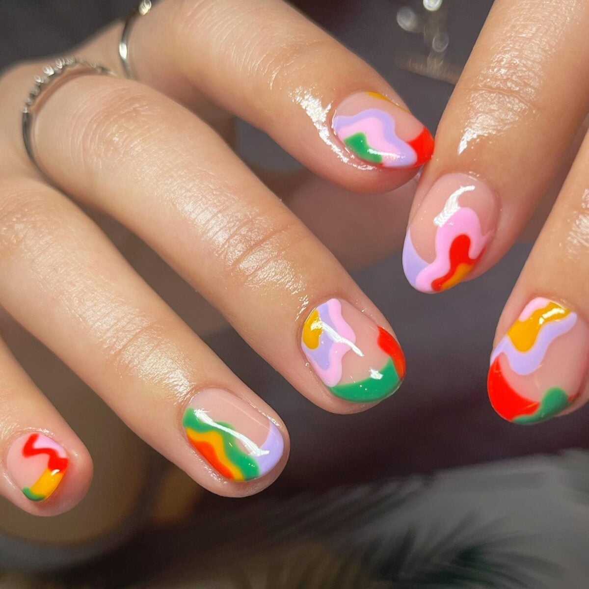 Short Square Glossy With Colorful Cuticle Art Short Square Glossy With Colorful Cuticle Art — Aesthetic University Nails