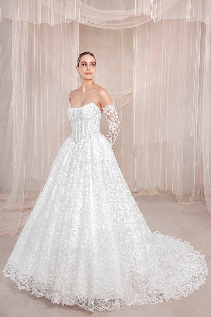 White Lace Ballgown Wedding Dress with Corset Bodice — Aesthetic Wedding Dress