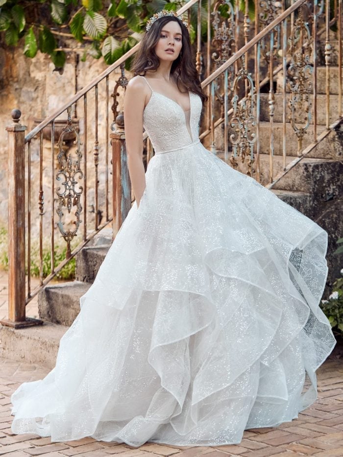 White Ballgown Wedding Dress with Glitter Tiered Skirt — Aesthetic Wedding Dress