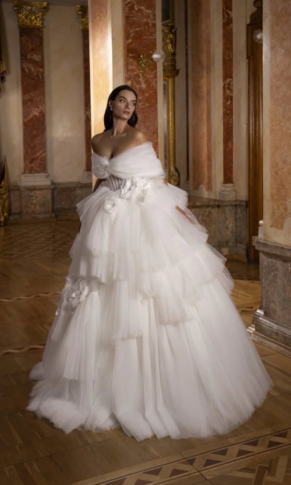 White Ballgown Wedding Dress with Tiered Skirt, Everyday Version — Aesthetic Wedding Dress