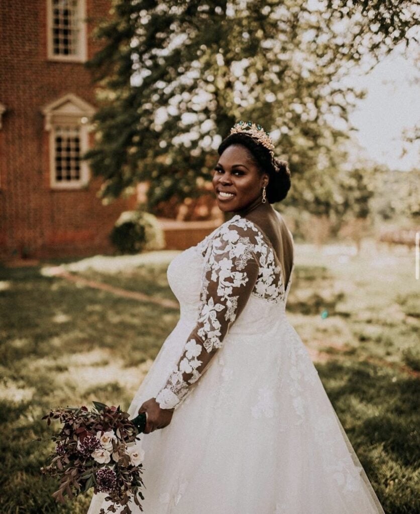 White Ballgown Wedding Dress with Lace Sleeves — Aesthetic Wedding Dress