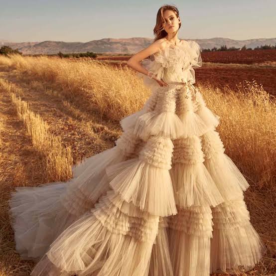 Ivory Ballgown Wedding Dress with Voluminous Ruffled Skirt — Aesthetic Wedding Dress