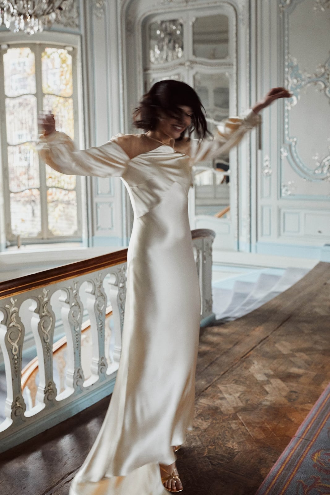 Ivory Satin Column Wedding Dress with Draped Neckline — Aesthetic Wedding Dress