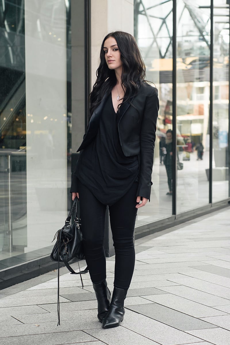 Monochromatic Black Blazer With Draped Top — Alt Style Inspiration