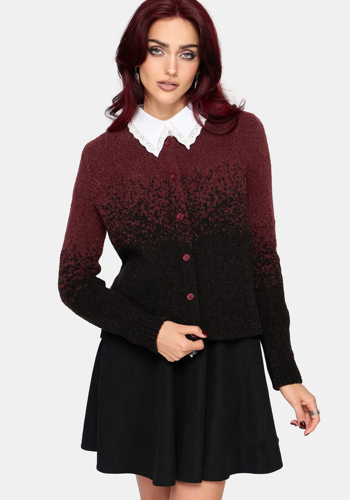 Ombre Knit Cardigan With Lace Collar Shirt — Alt Style Inspiration