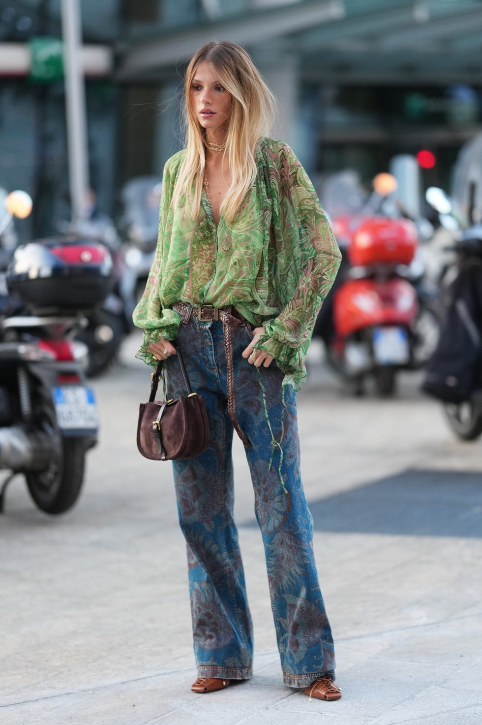Printed Blouse With Flared Jeans — Alt Style Inspiration