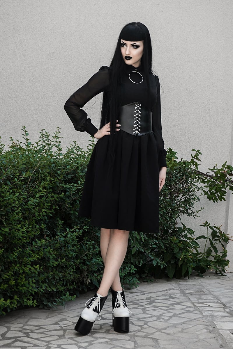 Gothic Fit-and-Flare Dress With Corset Belt — Alt Style Inspiration