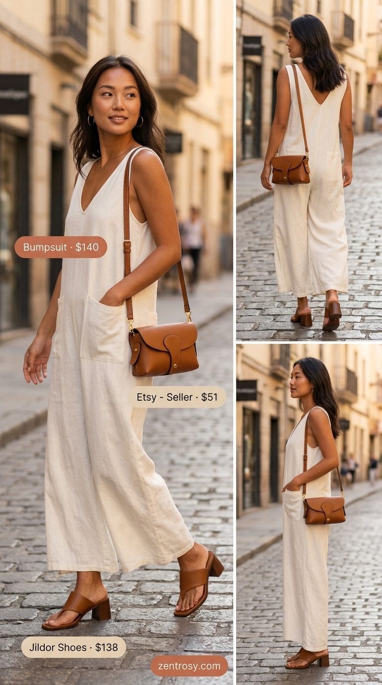Linen Jumpsuit Alternative for Women 2026 Ivory linen wide leg jumpsuit for women 2026, a chic alternative to pants for summer.
