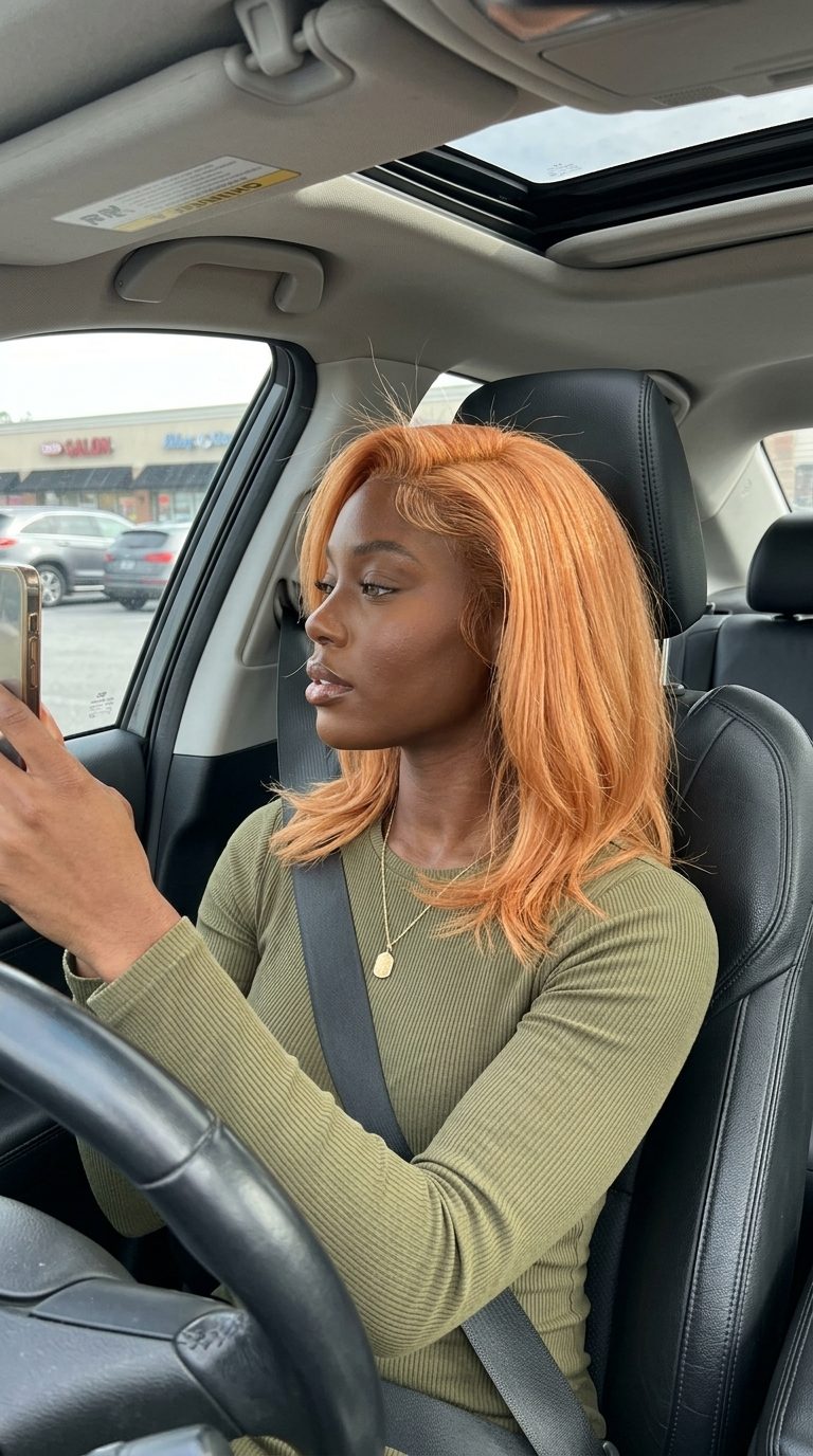 Radiant Apricot Blonde All-Over 2026 long apricot blonde all-over with warm apricot and golden peach tones, all-over color, no fringe — radiant beach day