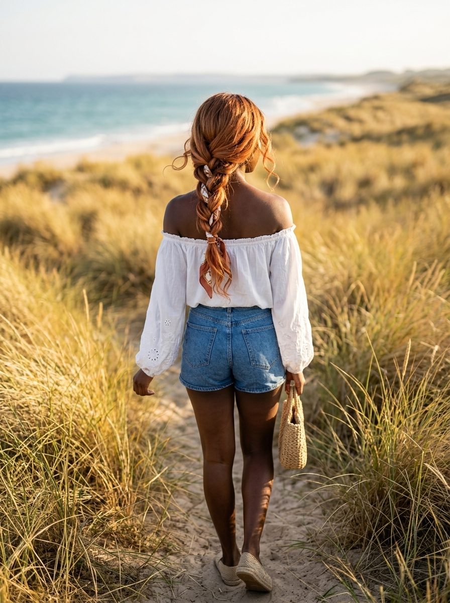 medium apricot side braid with ribbon and loose waves for summer 2026