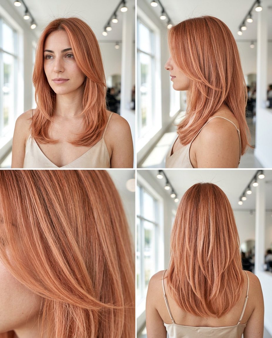 medium-length soft apricot waves with peachy highlights for romantic occasions