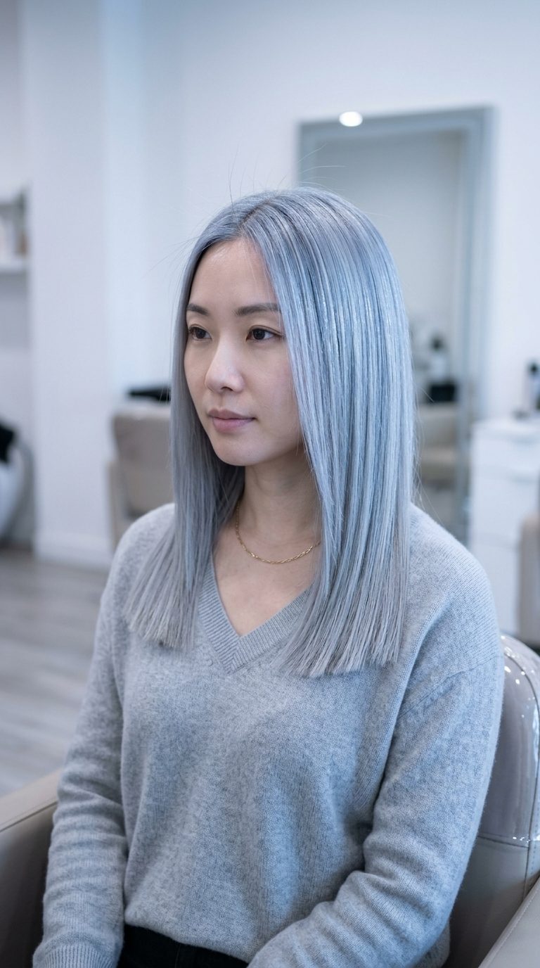 Arctic Blue-Ash Babylights 2026 short ash blonde babylights with icy blue-ash, fine weaving, no bangs — icy sophisticated summer