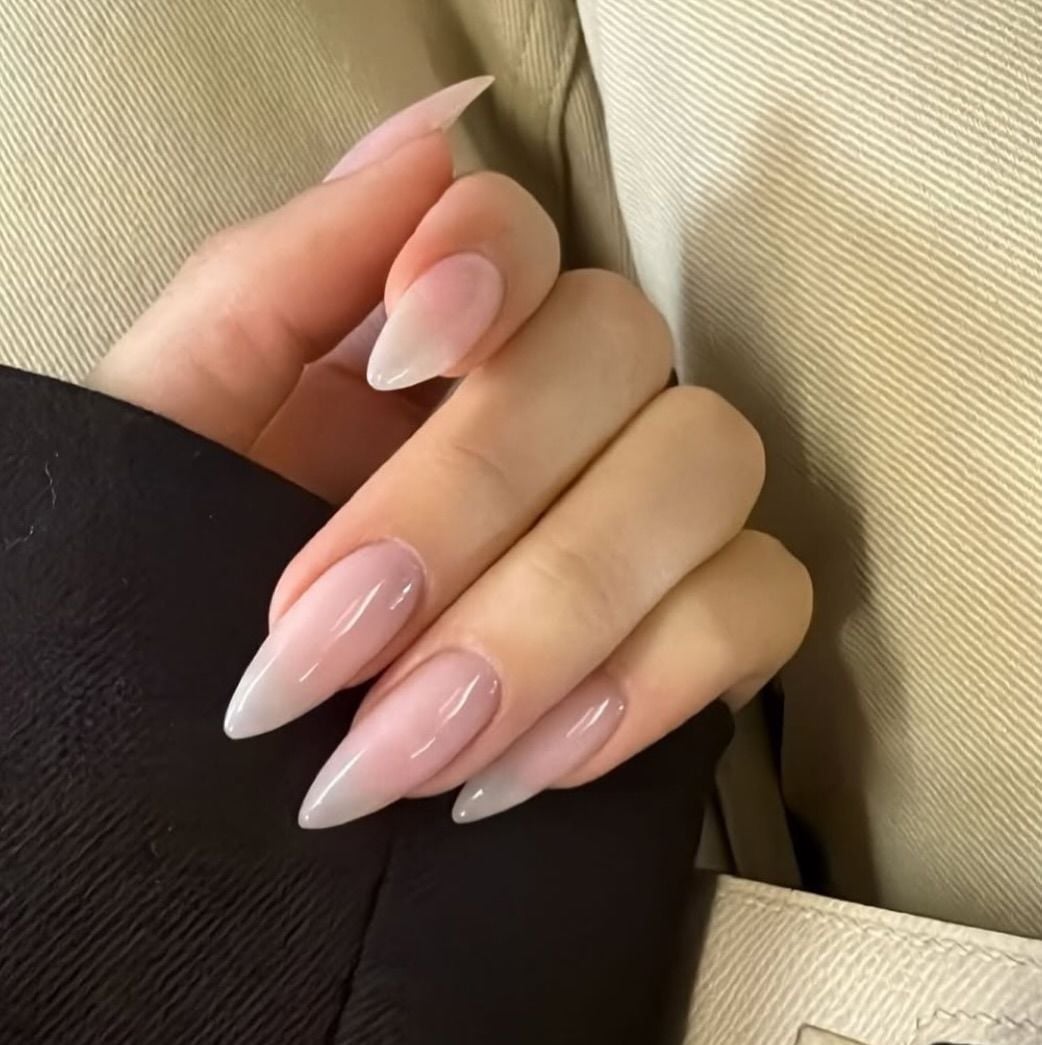 Glossy Milky Ombré Long Stiletto Nails Glossy Milky Ombré Long Stiletto Nails — Best Chic Nails
