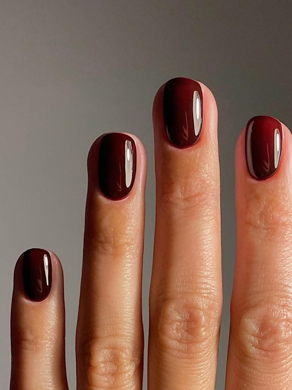Deep Dark Red Glossy Short Oval Nails Deep Dark Red Glossy Short Oval Nails — Best Chic Nails