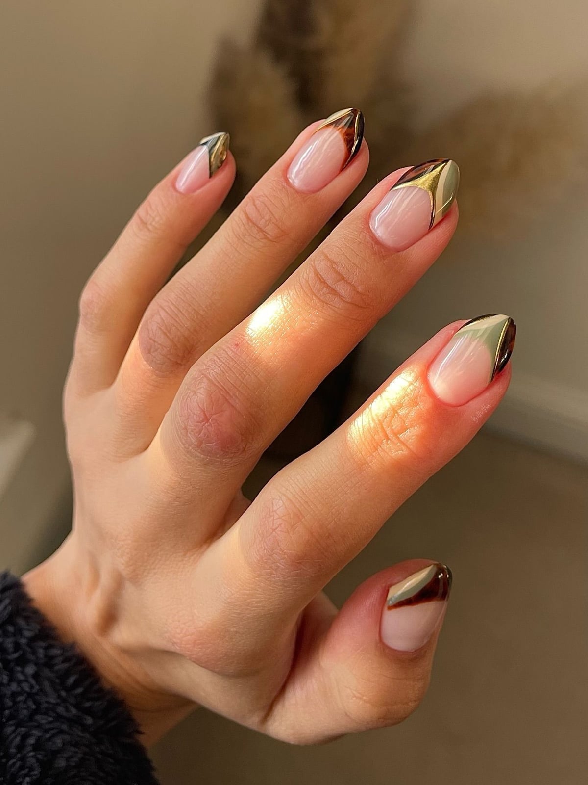 Metallic Abstract French Medium Almond Nails Metallic Abstract French Medium Almond Nails — Best Chic Nails