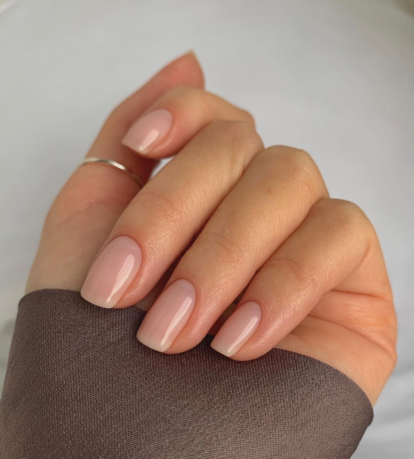 Glossy Sheer Milky Pink Short Almond Nails Glossy Sheer Milky Pink Short Almond Nails — Best Classy Nails