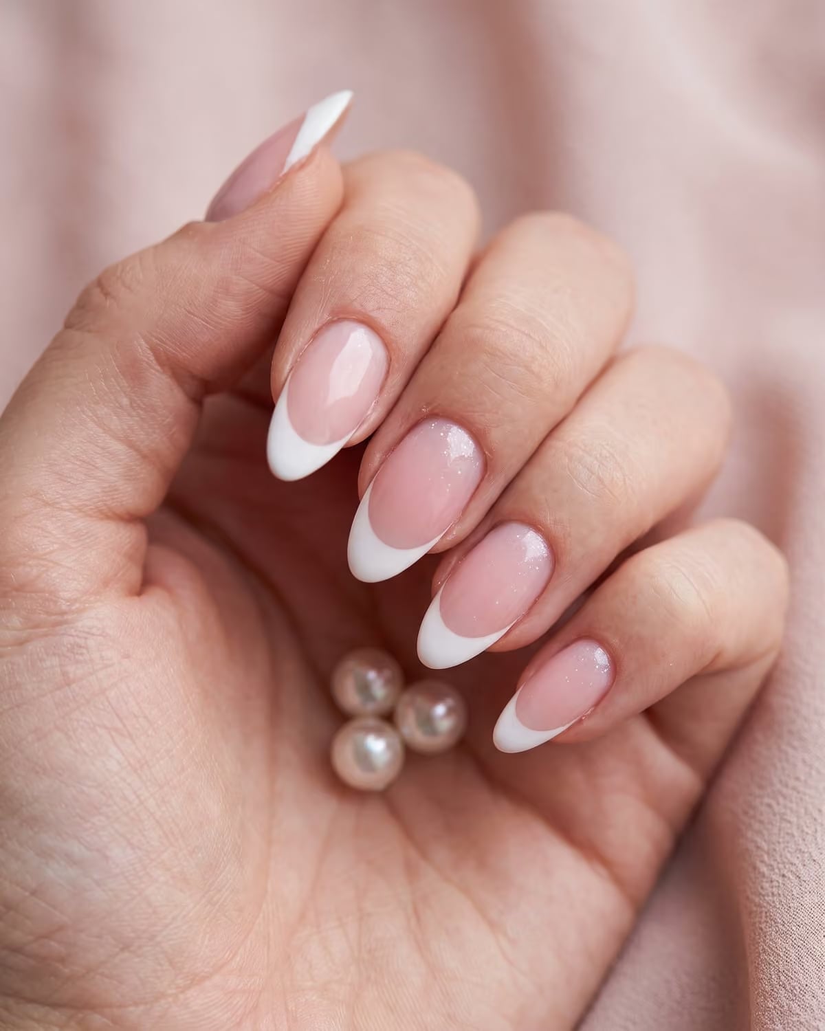 Short Almond Classic French Manicure with Shimmer Short Almond Classic French Manicure with Shimmer — Best Classy Nails