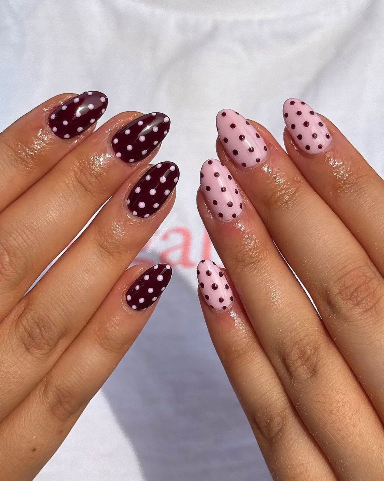 Medium Oval Nails with Contrasting Polka Dots Medium Oval Nails with Contrasting Polka Dots — Best Classy Nails