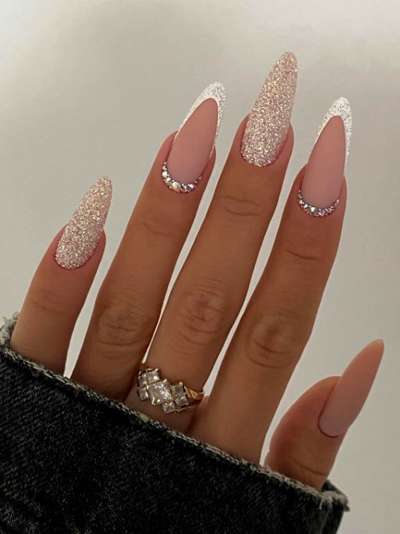 Long Stiletto Nails with Glitter Ombré and Rhinestones Long Stiletto Nails with Glitter Ombré and Rhinestones — Best Classy Nails