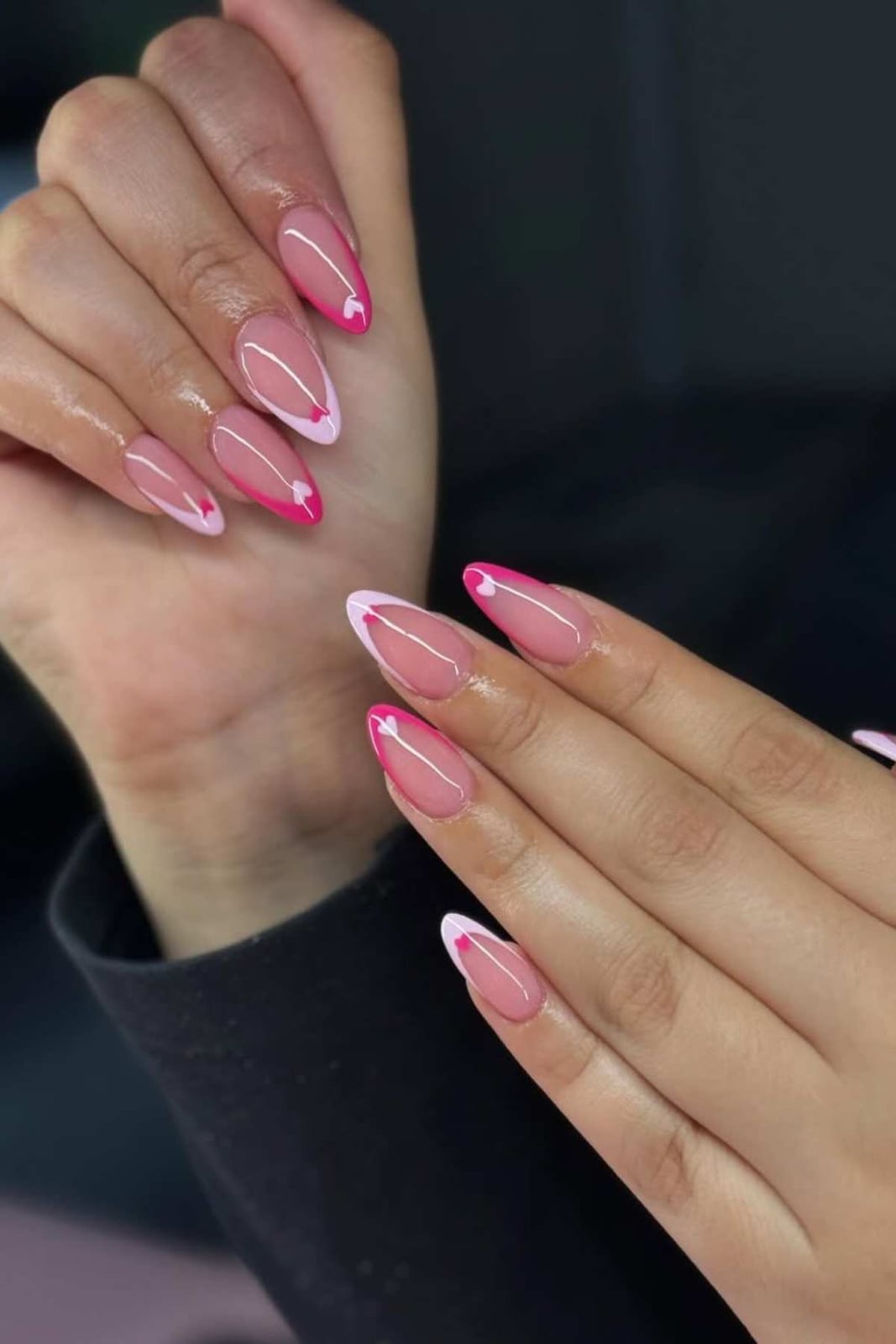 Nude Base Almond French Tips with Heart Accents Nude Base Almond French Tips with Heart Accents — Best Cute Almond Nails