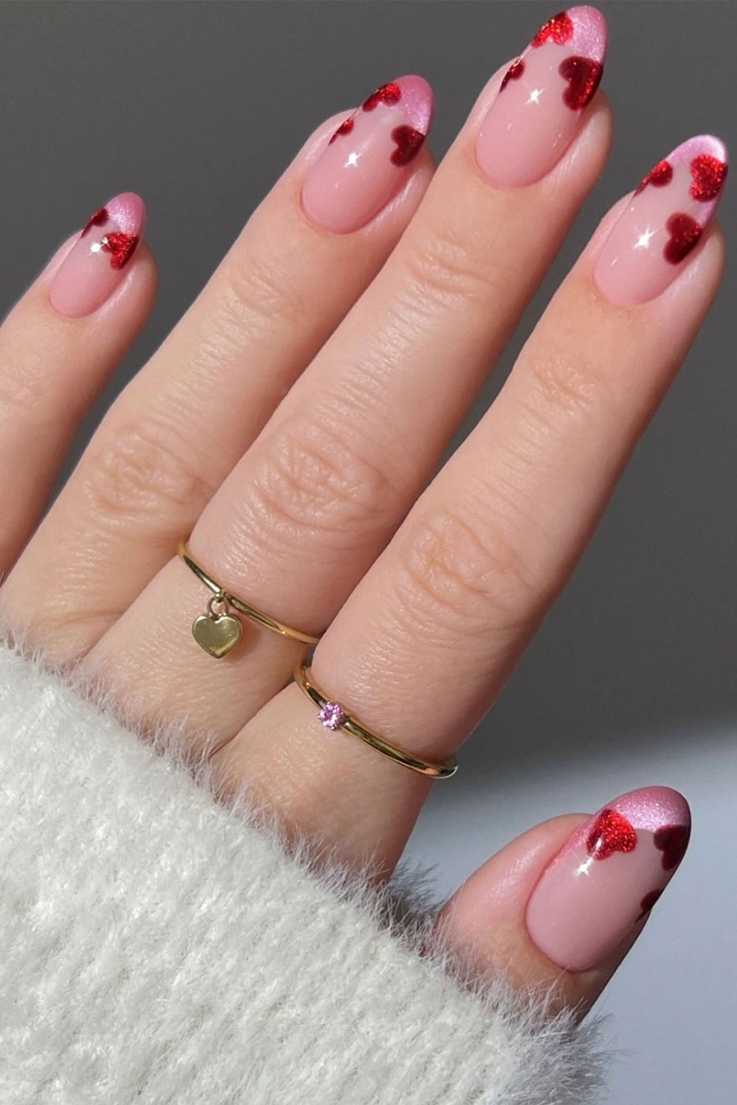 Medium Almond Red Heart French Tips — Best Cute French Tip Nails