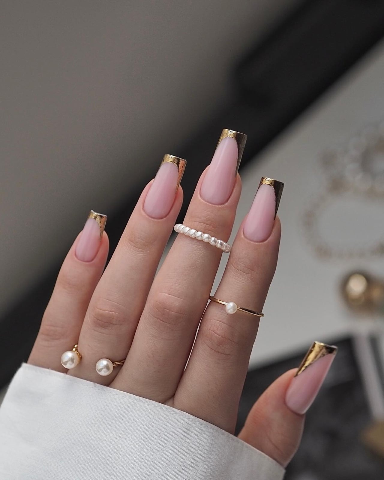 Medium Almond Red Flower Pink Tips — Best Cute French Tip Nails
