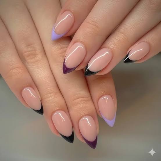 Medium Almond Color Block French Tips — Best Cute French Tip Nails