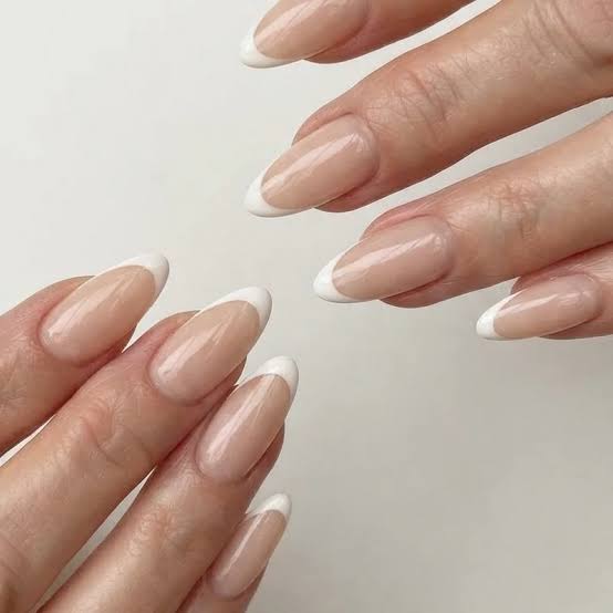 Medium Oval Classic White French Tips — Best Cute French Tip Nails
