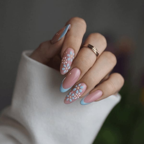 Medium Almond Pastel Blue French Tips — Best Cute French Tip Nails