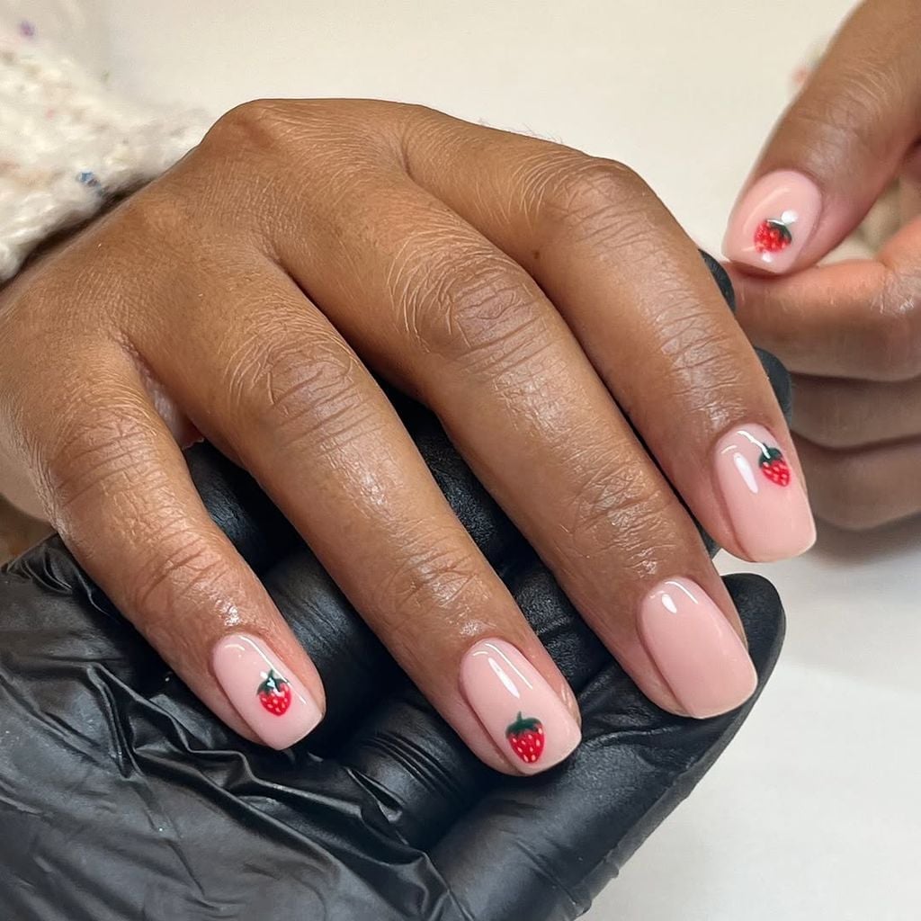 Strawberry Design Pink Short Oval Nails Strawberry Design Pink Short Oval Nails — Best Simple Short Nails
