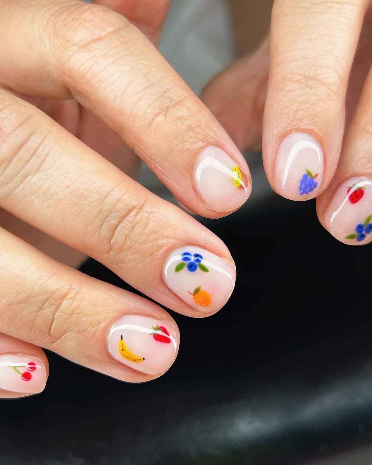 Fruit Illustration Sheer Nude Short Soft Square Nails Fruit Illustration Sheer Nude Short Soft Square Nails — Best Simple Short Nails