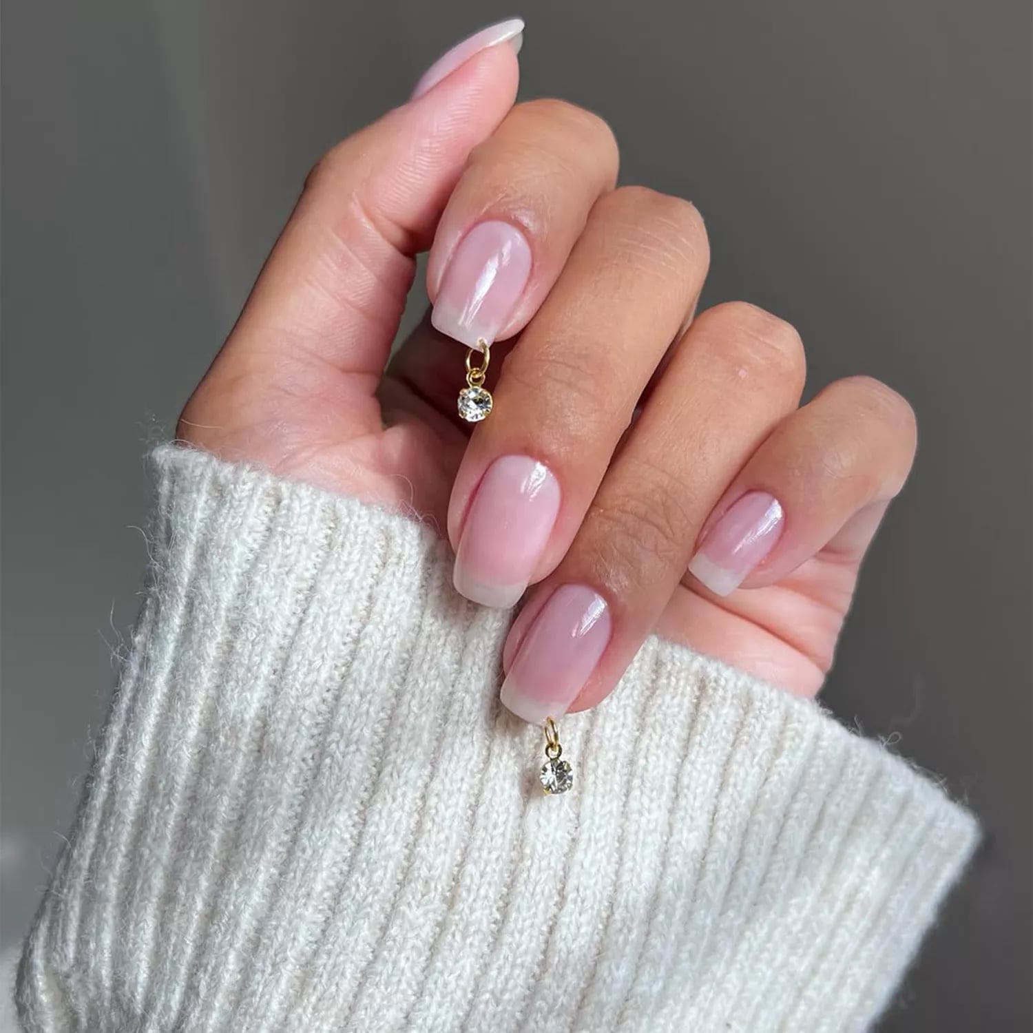 Dangling Charm Sheer Pink Short Square Nails Dangling Charm Sheer Pink Short Square Nails — Best Simple Short Nails