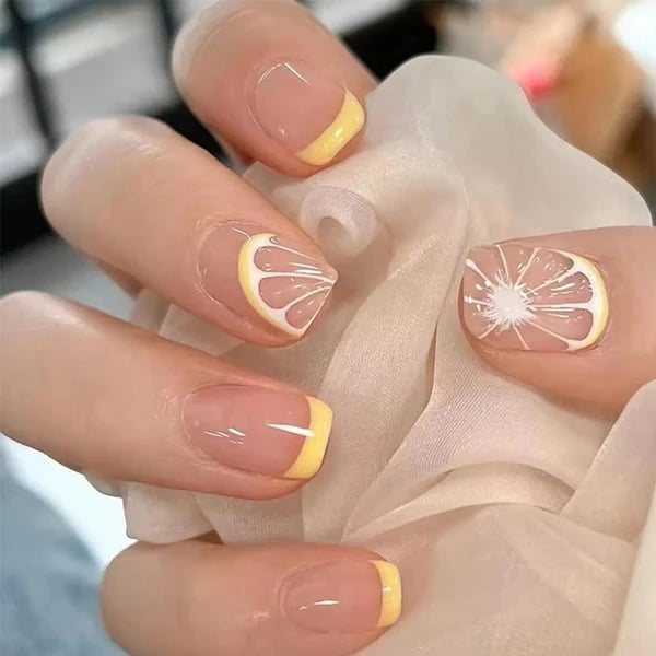 Lemon Slice French Tip Short Square Nails Lemon Slice French Tip Short Square Nails — Best Simple Short Nails