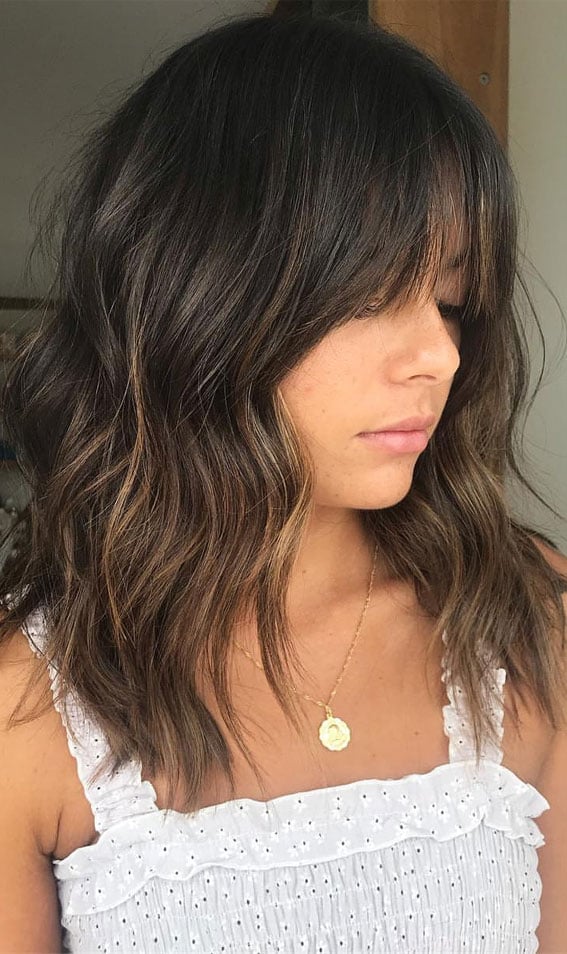 Collarbone Textured Lob With Wispy Bangs — Best Trendy Haircuts