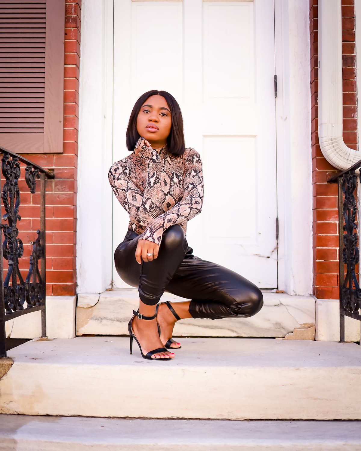 Snake Print Top and Faux Leather Pants Snake Print Top and Faux Leather Pants — Best Trendy Outfits