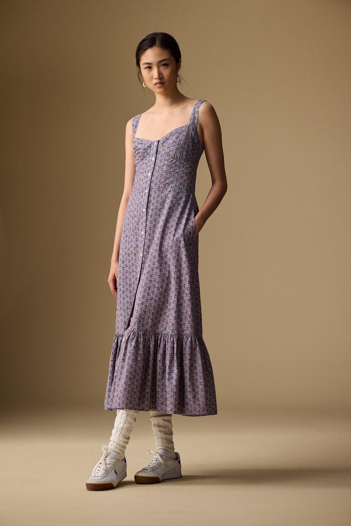 Purple and Pink Floral Button-Front Midi Dress — Best Types of Dresses