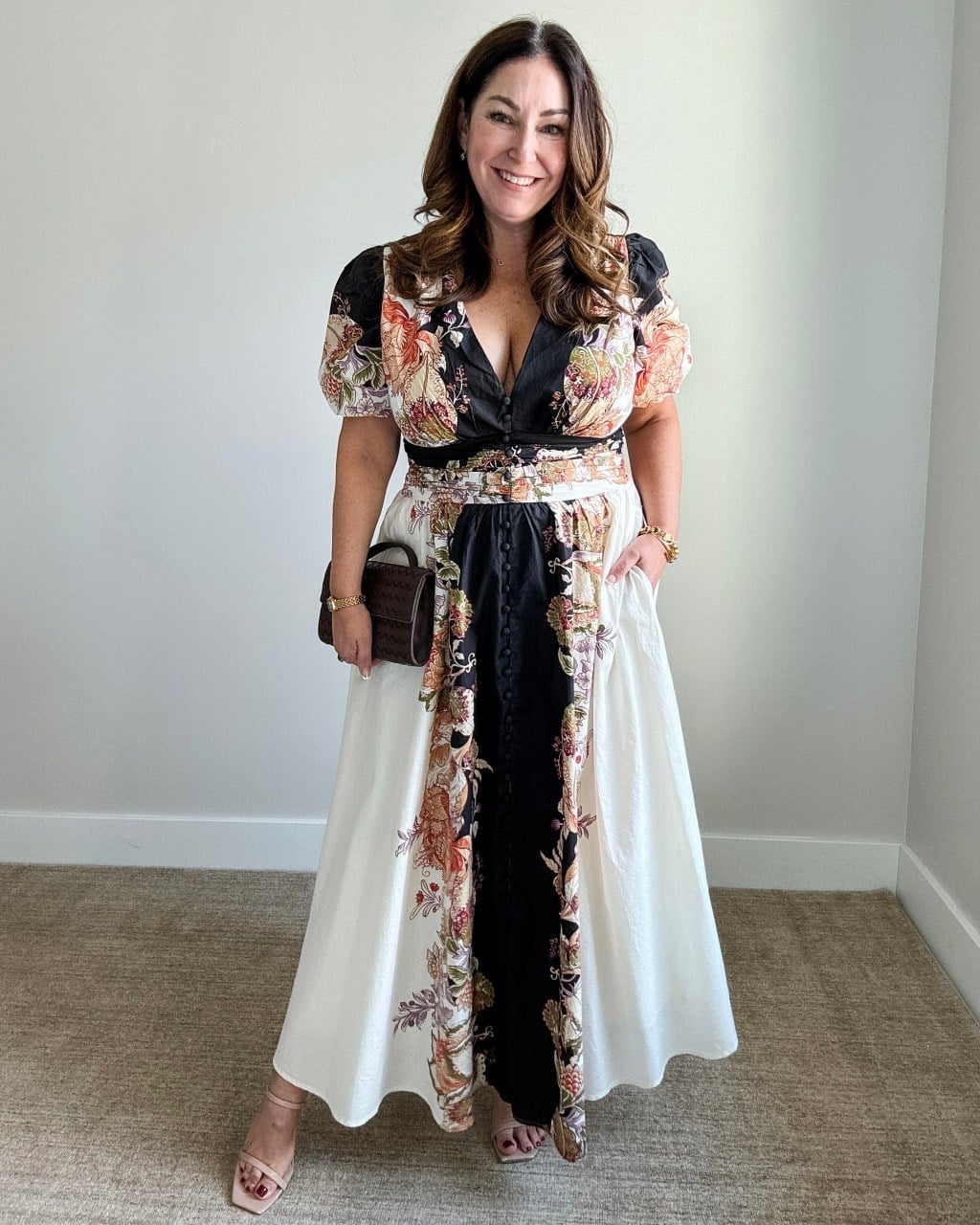 Black and White Floral Maxi Dress with Puff Sleeves — Best Types of Dresses