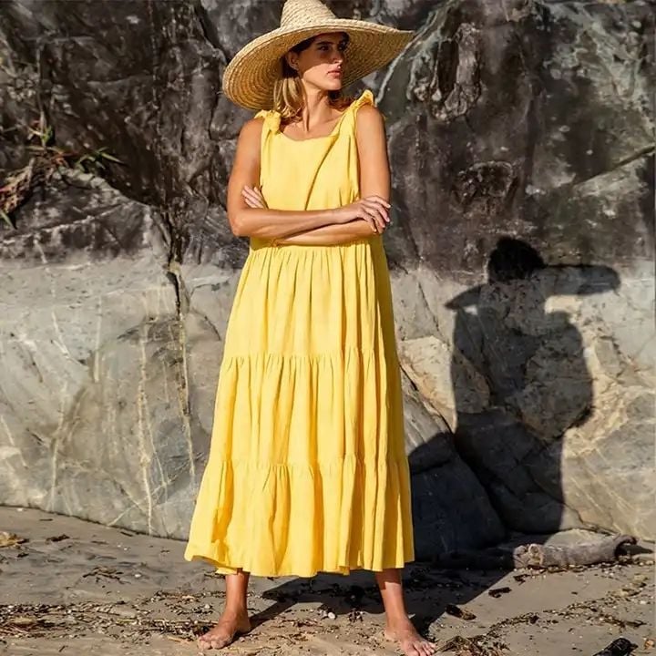 Yellow Linen Tiered Maxi Dress — Best Types of Dresses